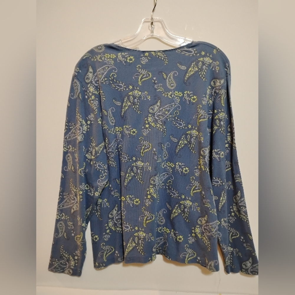 WHITE&STAG STRETCH WOMAN 95%Cotton 5%Spandex Blue Paisley LongSleeve Top 14W/16W - Picture 3 of 5